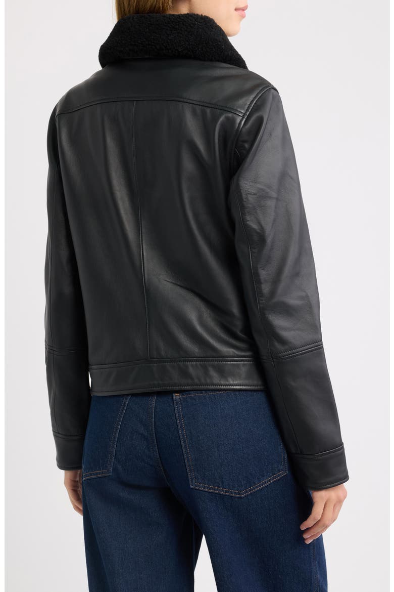 Nappa Leather Jacket with Faux Shearling Collar, Alternate, color, BLACK