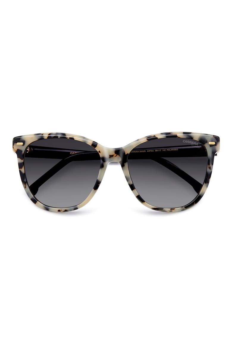 56mm Polarized Cat Eye Sunglasses, Alternate, color, BLACK/ IVORY