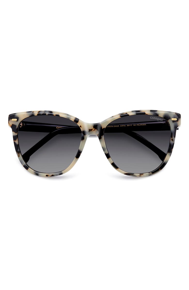 Carrera Eyewear 56mm Polarized Cat Eye Sunglasses, Alternate, color, Black/ Ivory