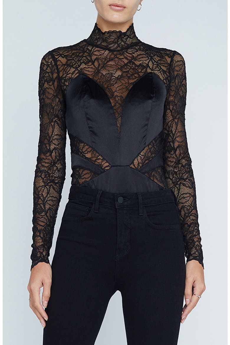 Spritz Lace Bodysuit, Main, color, BLACK