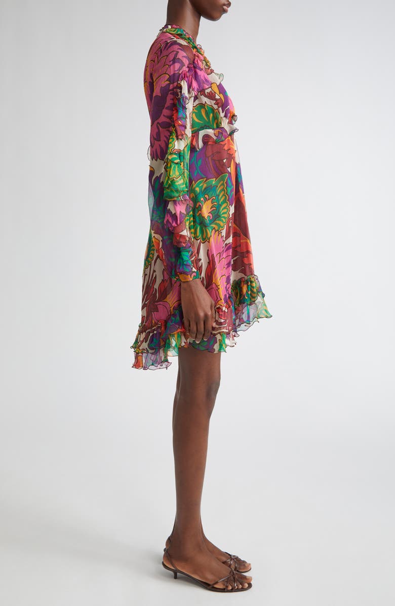 Etro Floral Print Ruffle Long Sleeve Minidress, Alternate, color, 