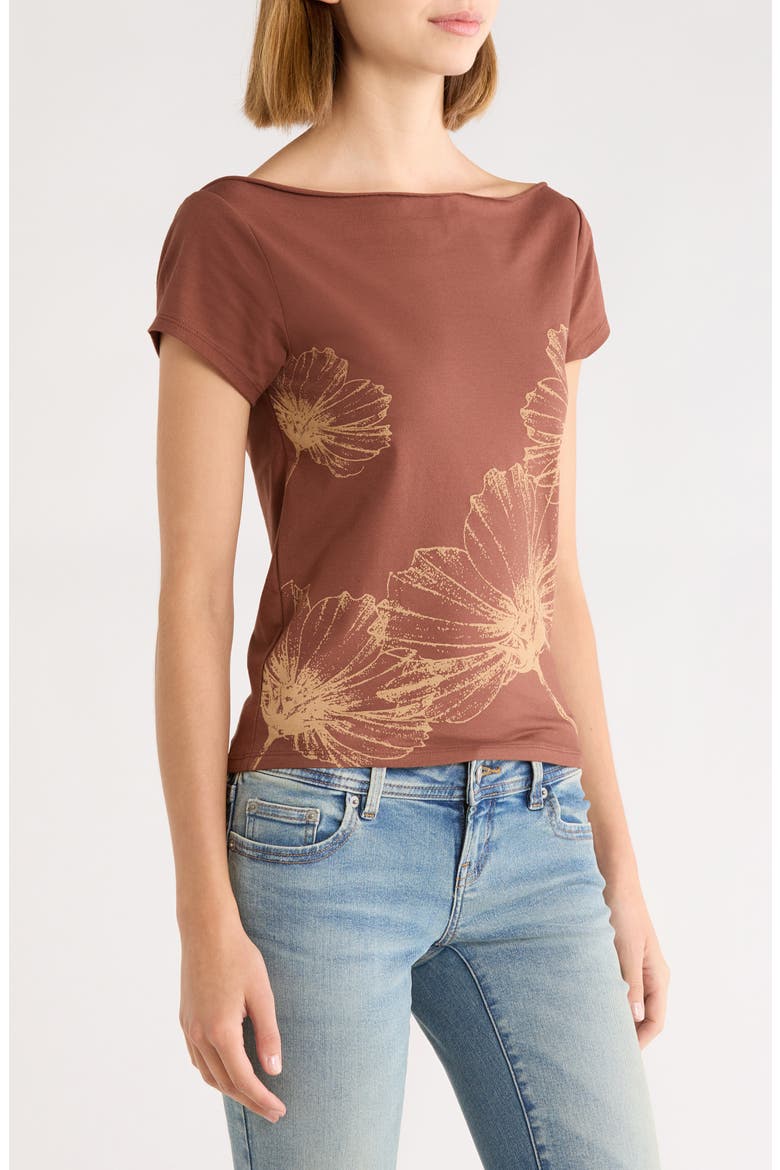 Daisy Off Shoulder Graphic Tee, Alternate, color, BROWN
