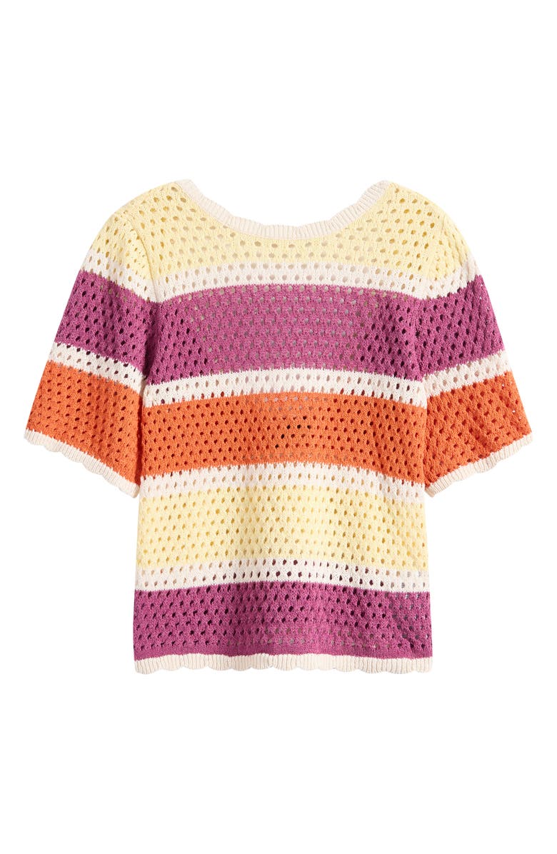 VERO MODA True Stripe Open Stitch Short Sleeve Sweater, Alternate, color, Gardenia Stripes Multi