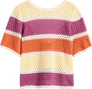 VERO MODA True Stripe Open Stitch Short Sleeve Sweater
