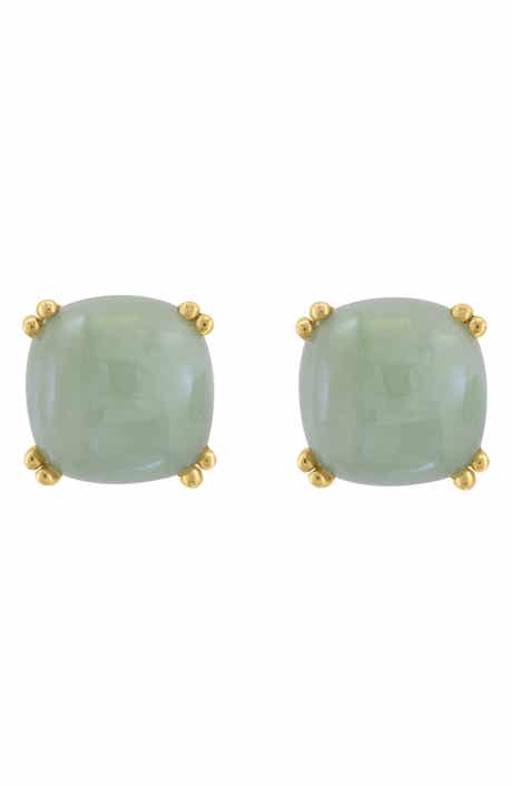 14k Gold Jade Stud Earrings