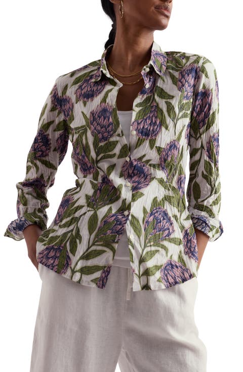 Larissa Crinkled Floral Organic Cotton Button-Up Shirt