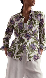 Seasalt Cornwall Larissa Crinkled Floral Organic Cotton Button-Up Shirt