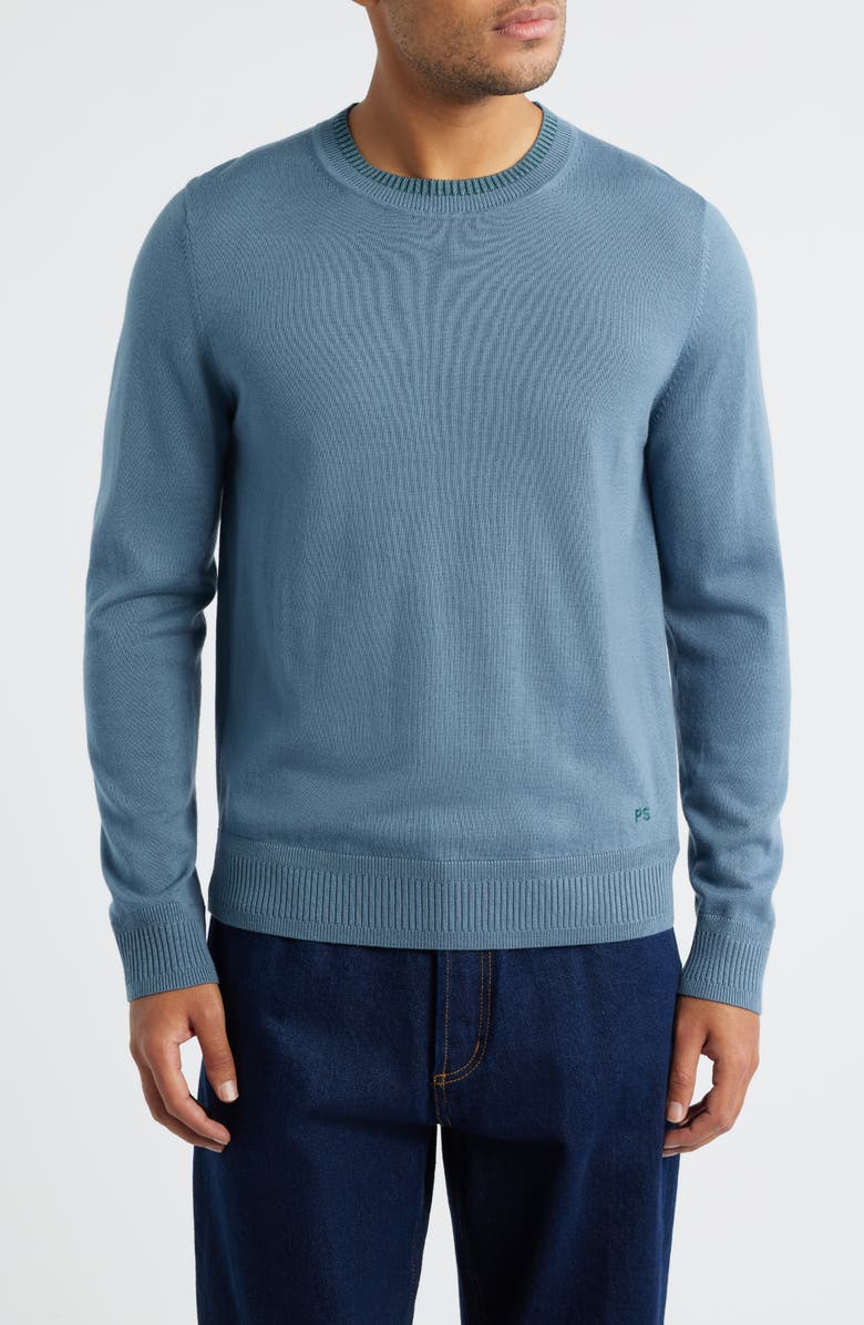 PS Paul Smith Merino Wool Crewneck Sweater, Main, color, Greyish Blue
