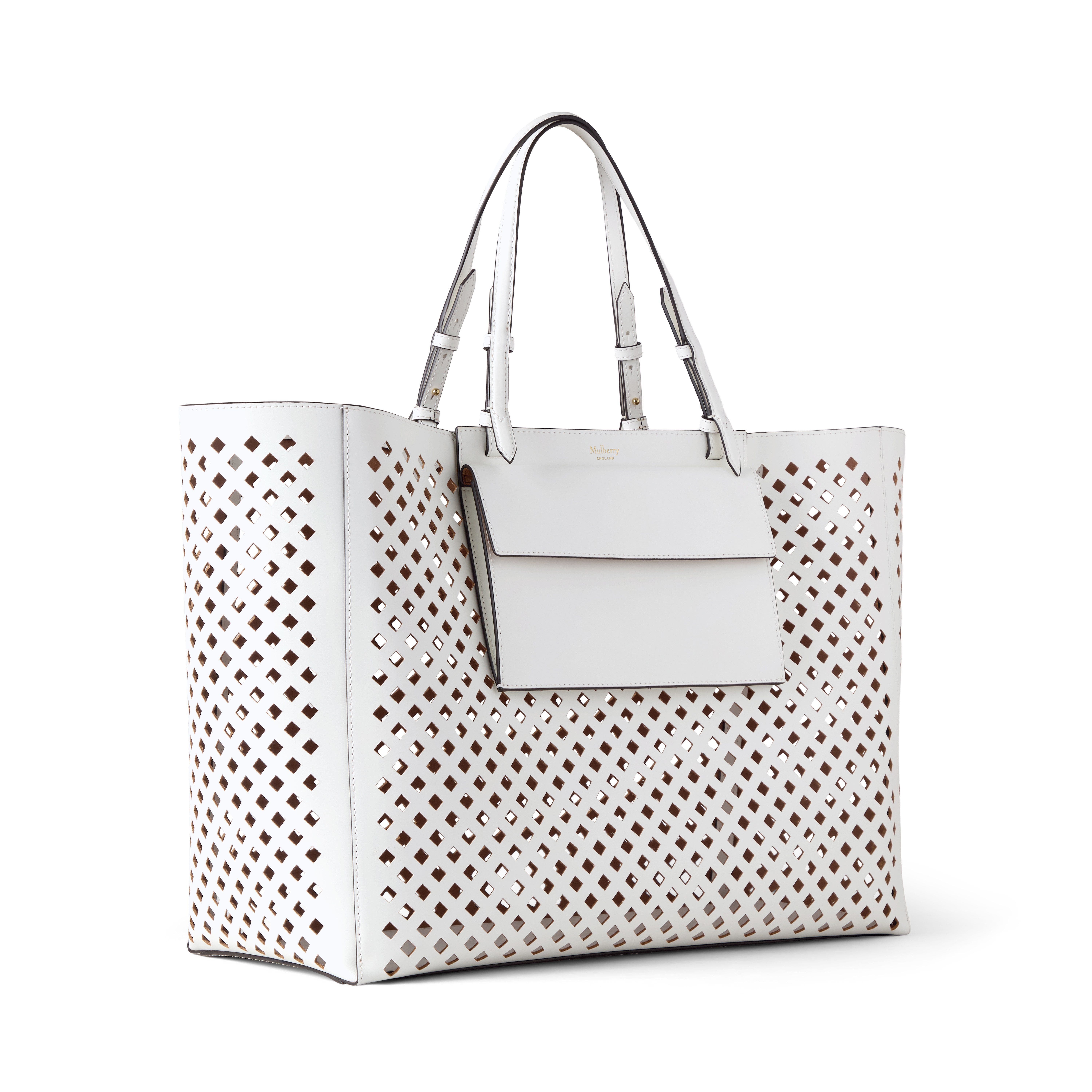 Mulberry XL Perforated Leather Tote, Alternate, color, White