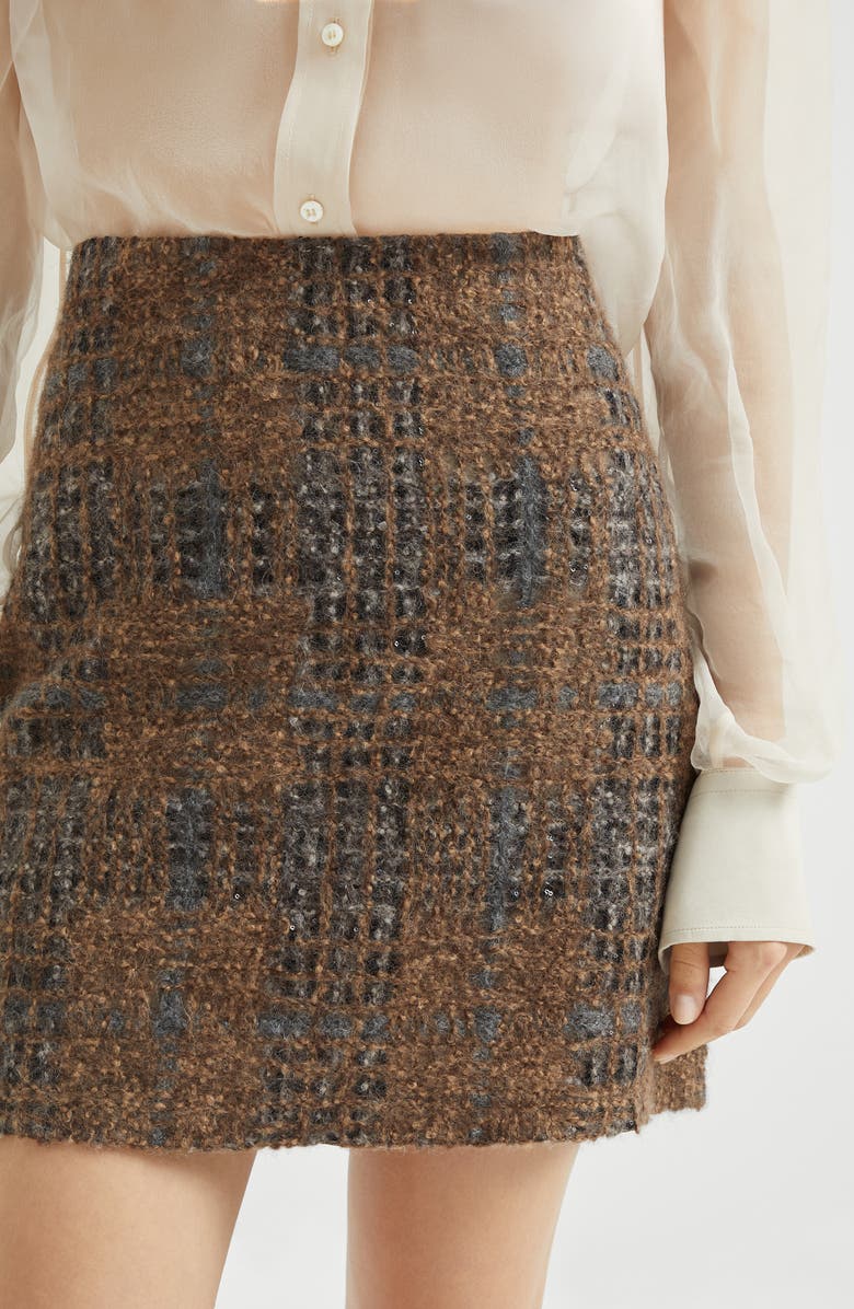 Brunello Cucinelli Mini skirt with Prince of Wales embroidery, Alternate, color, Brown