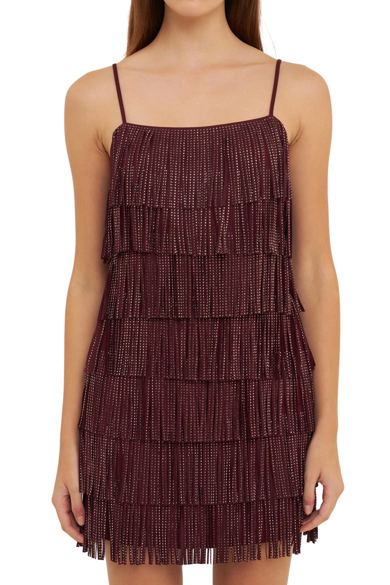 Beaded Fringe Minidress, Alternate, color, WINE