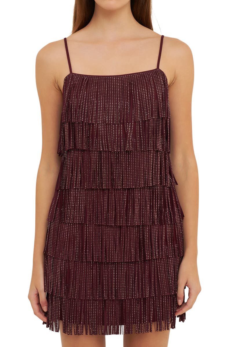Endless Rose Beaded Fringe Minidress, Alternate, color, Wine