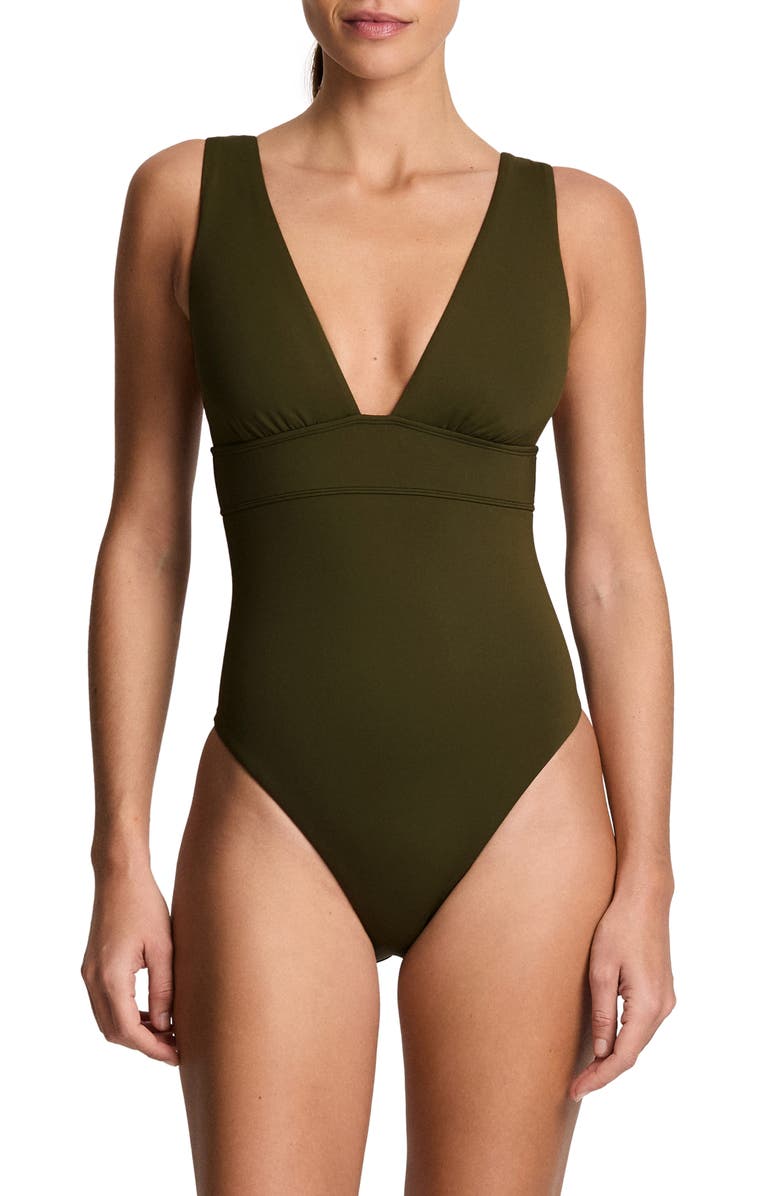 Polo Ralph Lauren Modern Plunge Neck One-Piece Swimsuit, Main, color, 