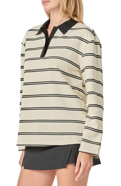 English Factory Stripe Long Sleeve Polo In Neutral