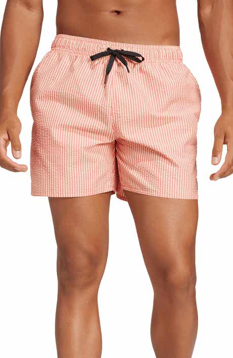 Seersucker Striped Swim Trunks