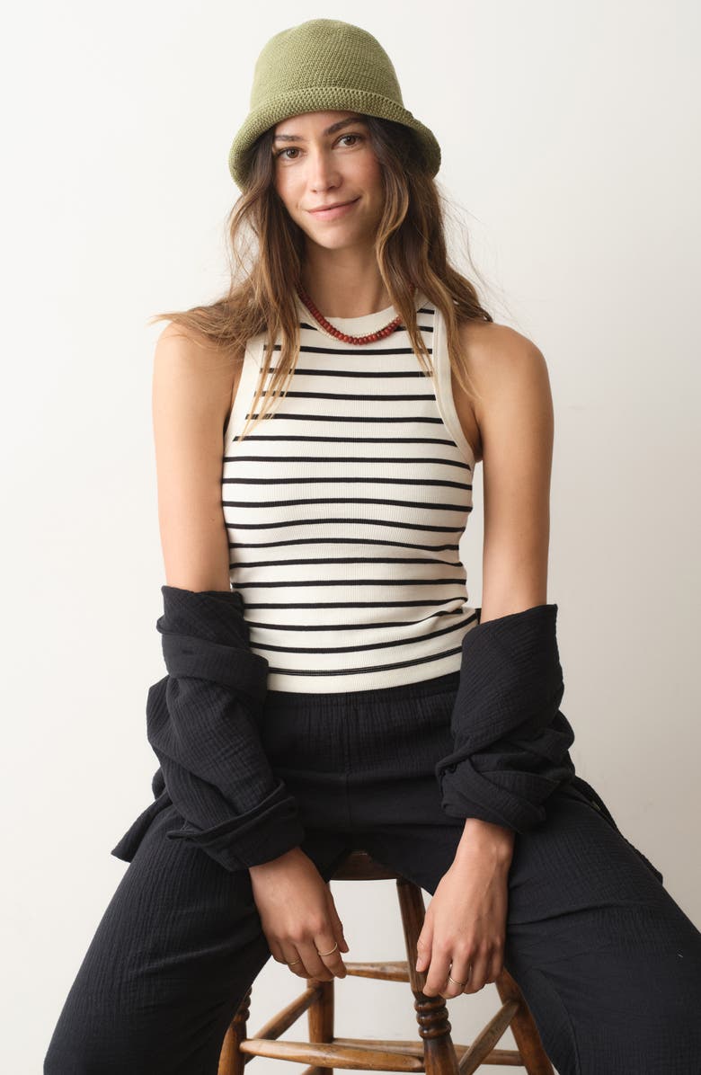 Marine Layer Lexi Stripe Rib Tank, Alternate, color, Cream And Black Stripe