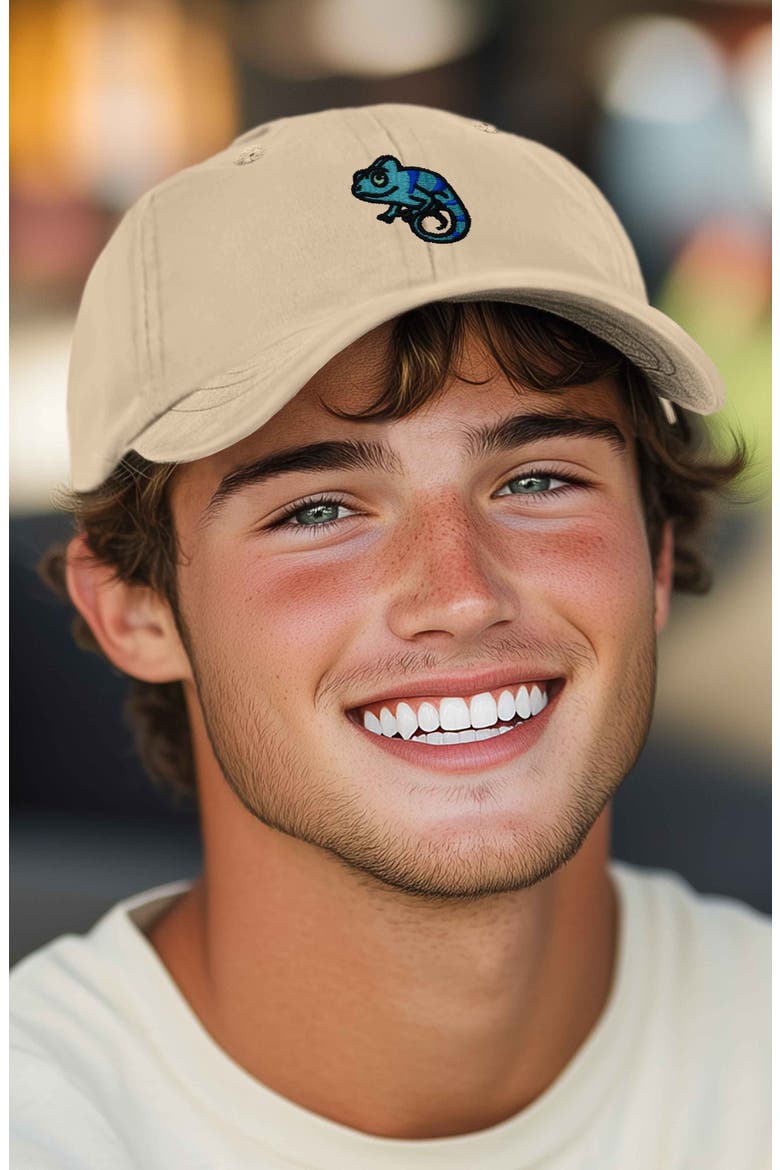 Chameleon Embroidered Dad Hat, Alternate, color, Khaki