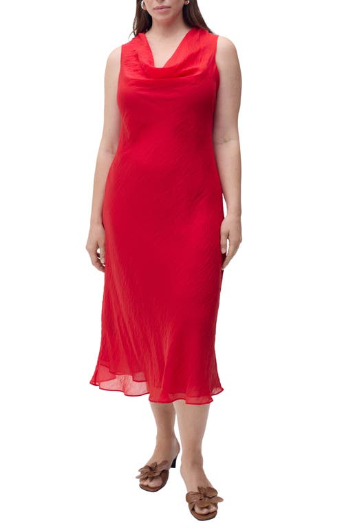 Mango Draped Neck Lyocell Dress Red