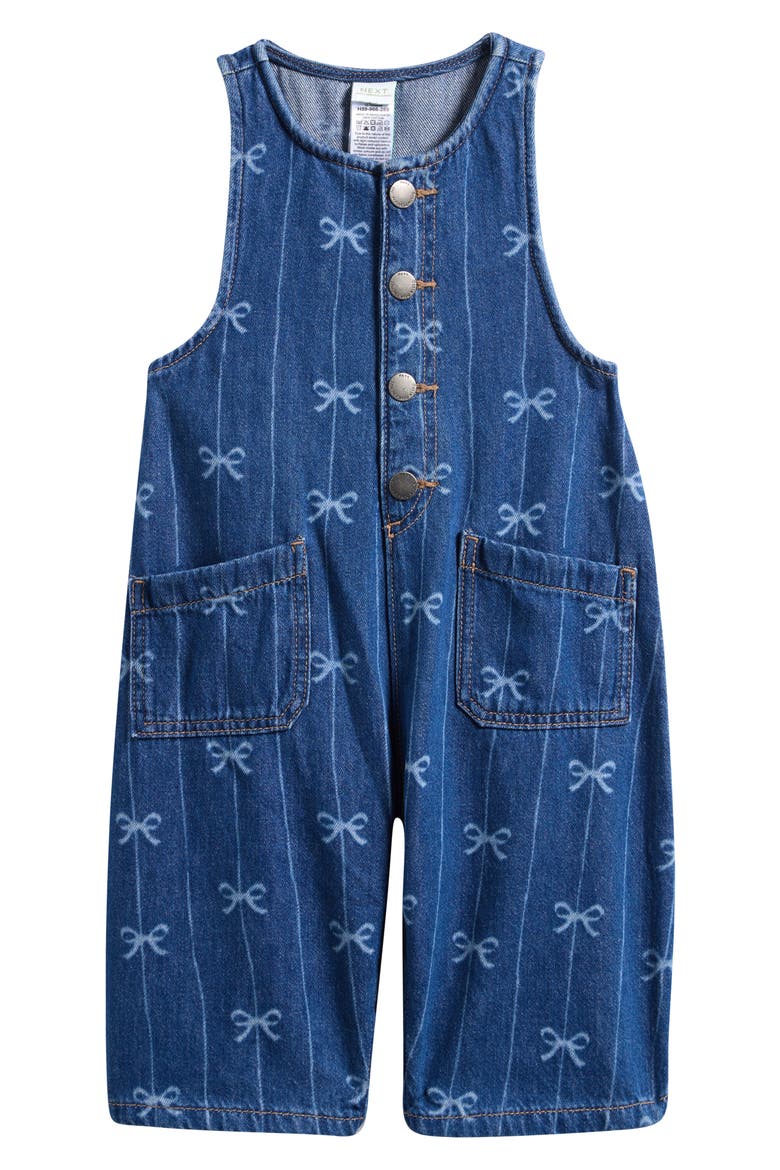 Kids' Bow Pattern Denim Overalls, Main, color, BLUE