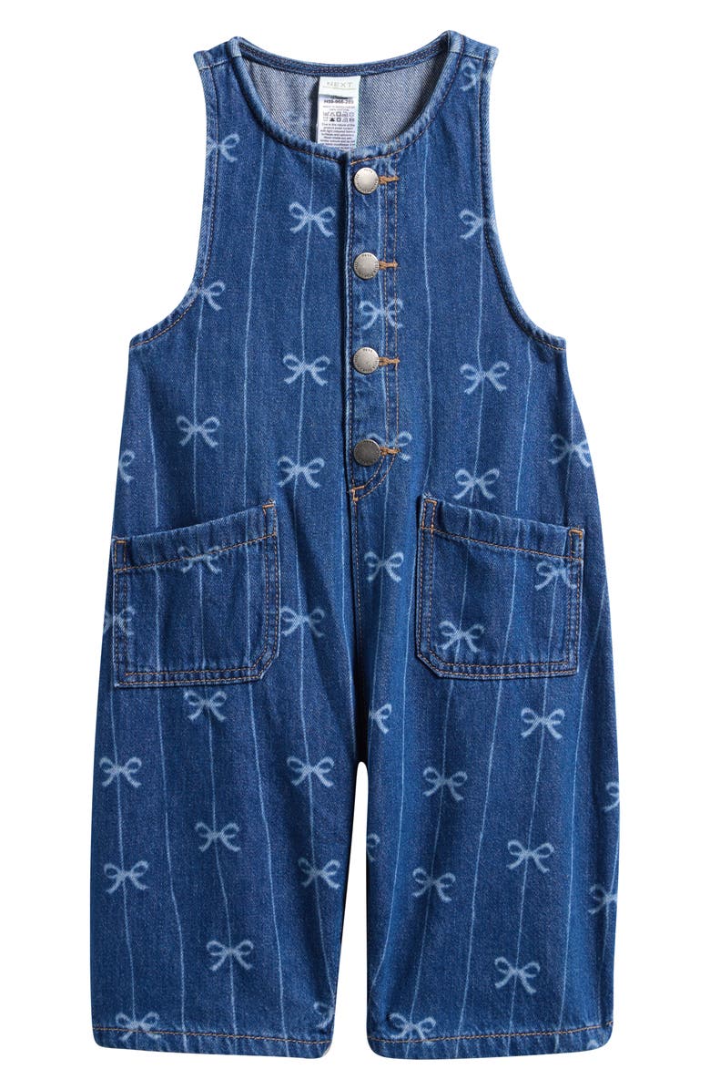 NEXT Kids' Bow Pattern Denim Overalls, Main, color, Blue