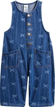 NEXT Kids' Bow Pattern Denim Overalls