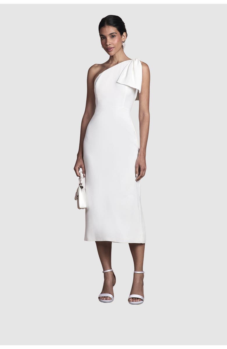 Coast Bow One Shoulder Midi Wedding Dress, Main, color, Ivory