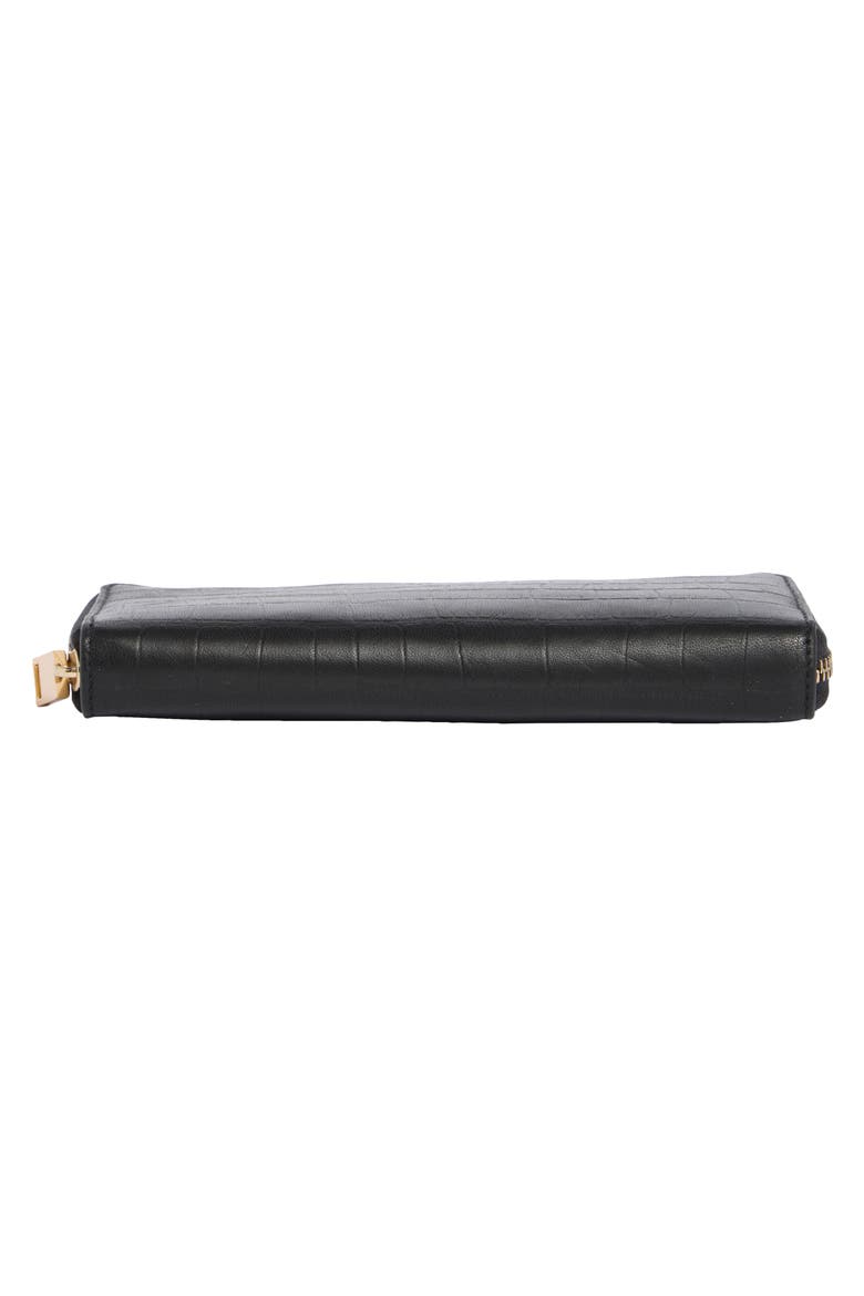 Lena Croc Embossed Continental Wallet, Alternate, color, BLACK