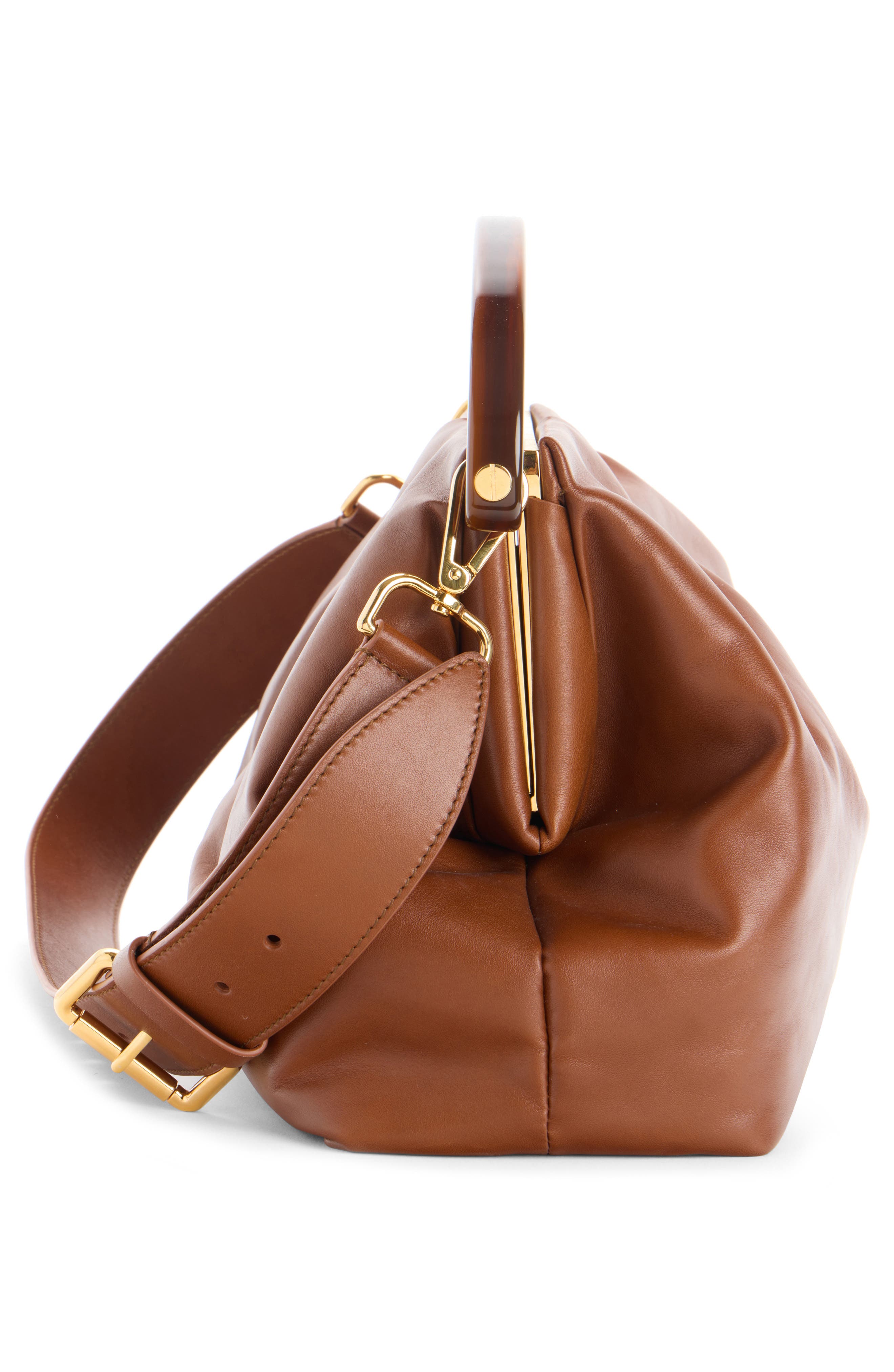 Dries Van Noten Pleated Leather Top Handle Bag, Alternate, color, Tan 712