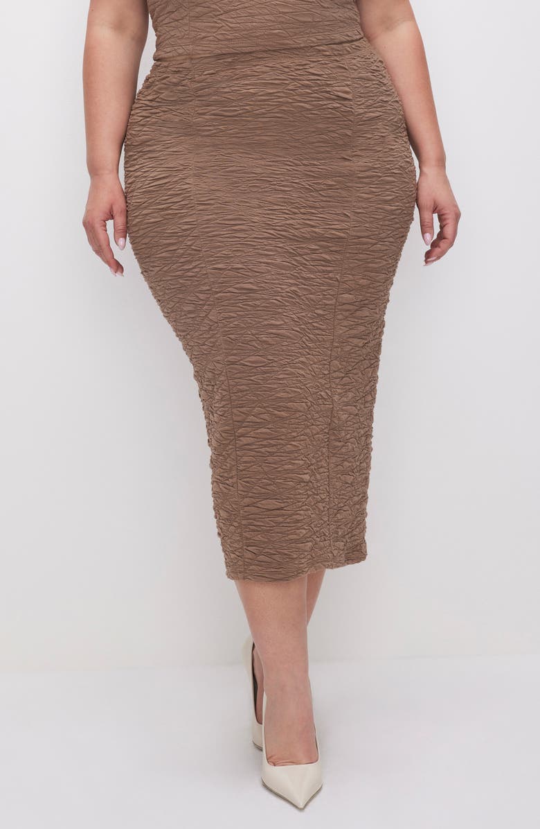 Good American Textured Midi Skirt, Alternate, color, Putty001