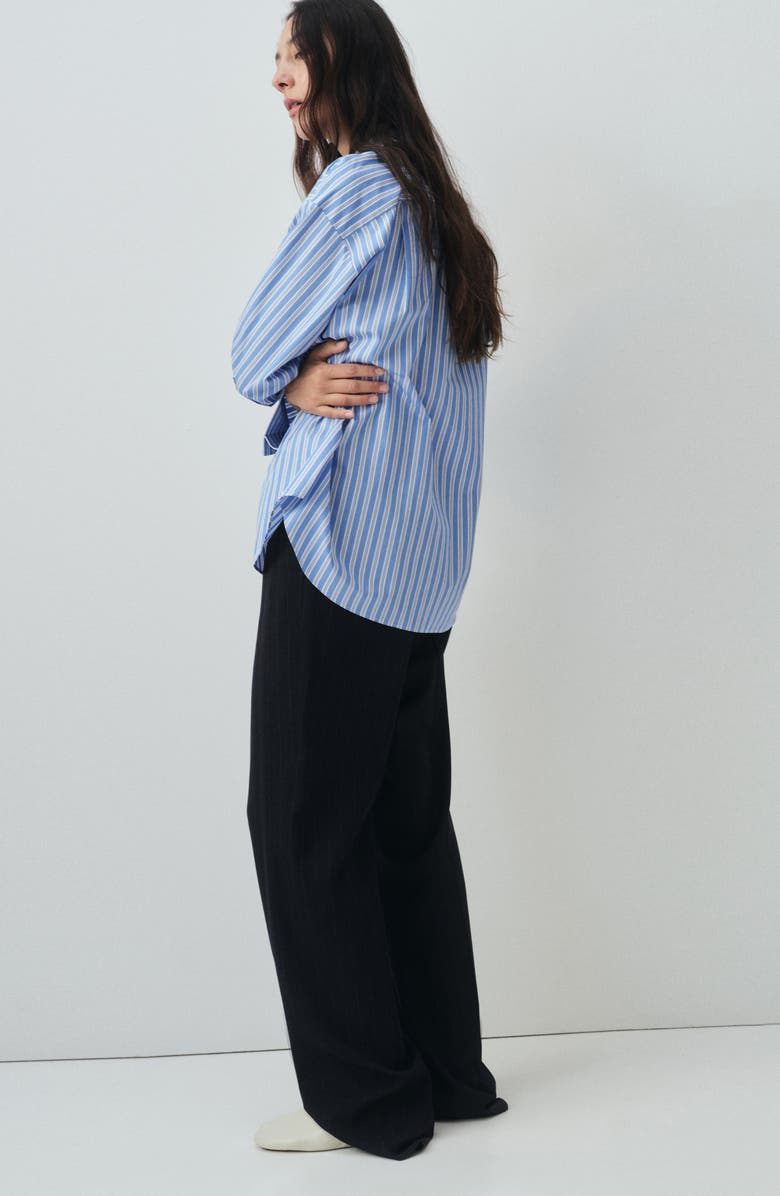 MANGO Selection Oversize Stripe Cotton Button-Up Shirt, Alternate, color, Sky Blue