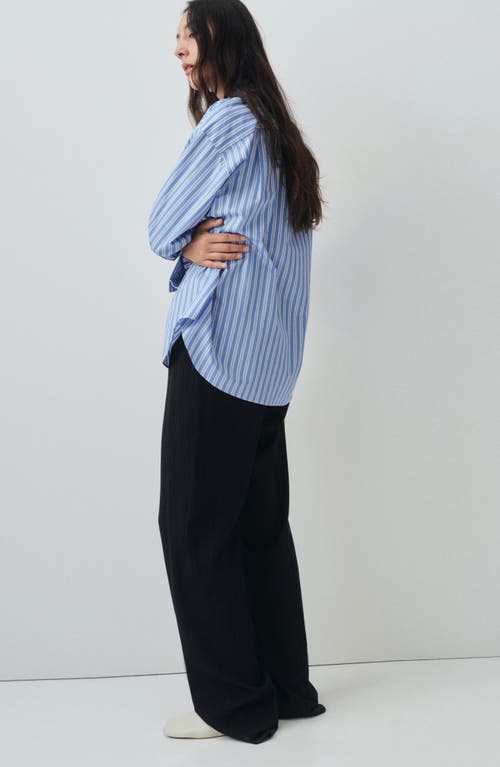 Mango Selection Oversize Stripe Cotton Button-up Shirt In Blue