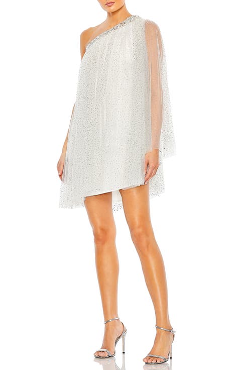One Shoulder Embellished Tulle Mini Dress
