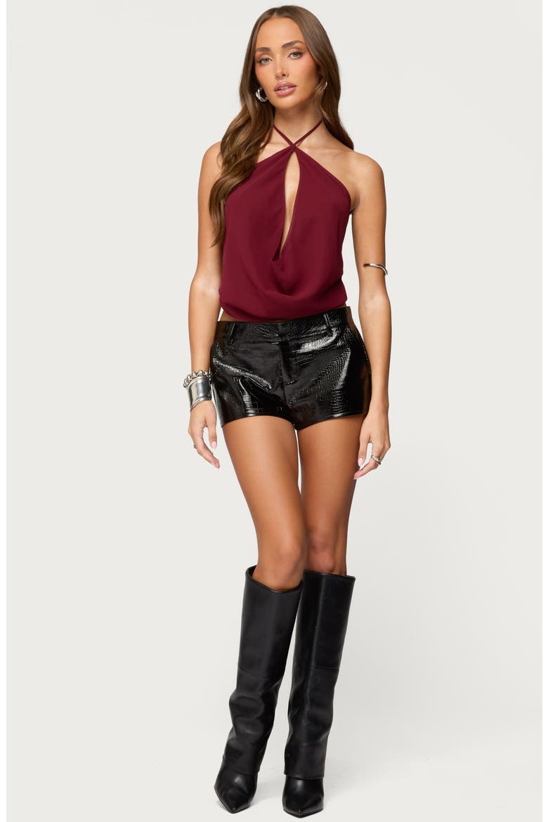 Cowl Neck Open Back Halter Chiffon Top, Alternate, color, BURGUNDY