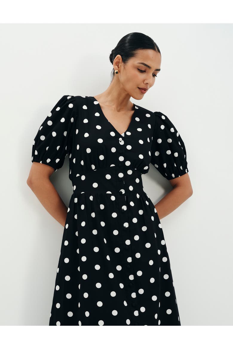 Petite Addison Cotton V-Neck Midi Dress, Alternate, color, Black Spot
