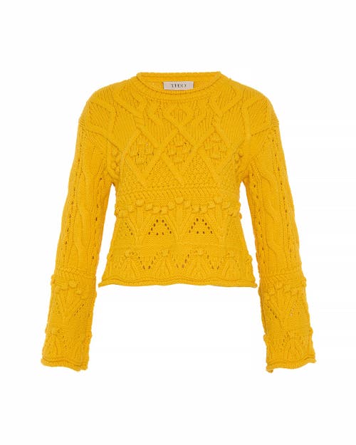 Theo The Label Rhodos Fisherman Cable Pullover In Yellow