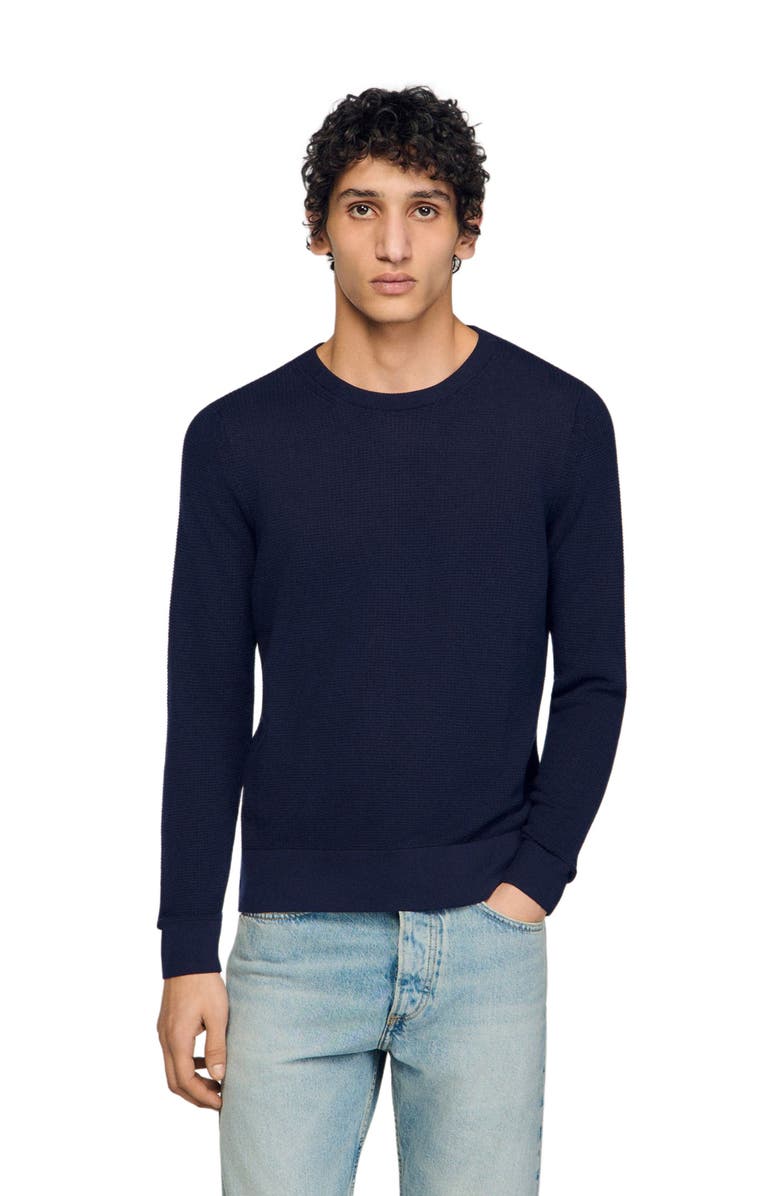 SANDRO Textured knit sweater, Alternate, color, Navy Blue
