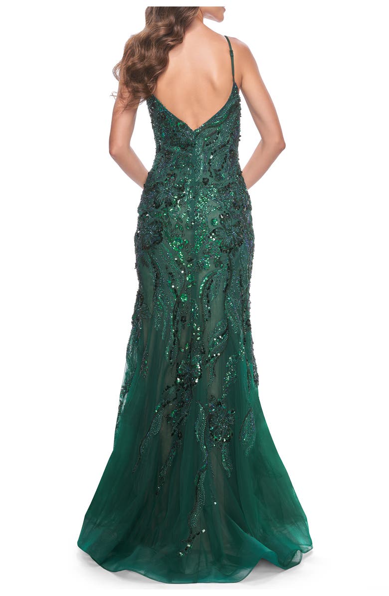 La Femme Mermaid Sequin and Beaded Embellished Prom Dress, Alternate, color, Emerald
