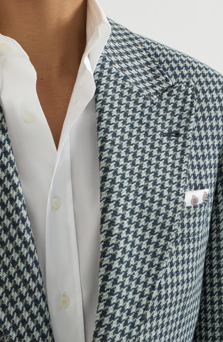 Brunello Cucinelli Cashmere macro houndstooth Tailor blazer with peak lapels and metal buttons, Alternate, color, Navy Blue