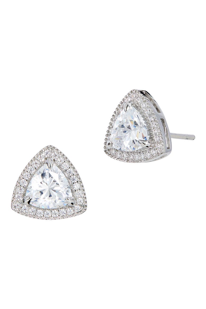 Sterling Silver Trillion Cut Stud Earrings, Main, color, WHITE