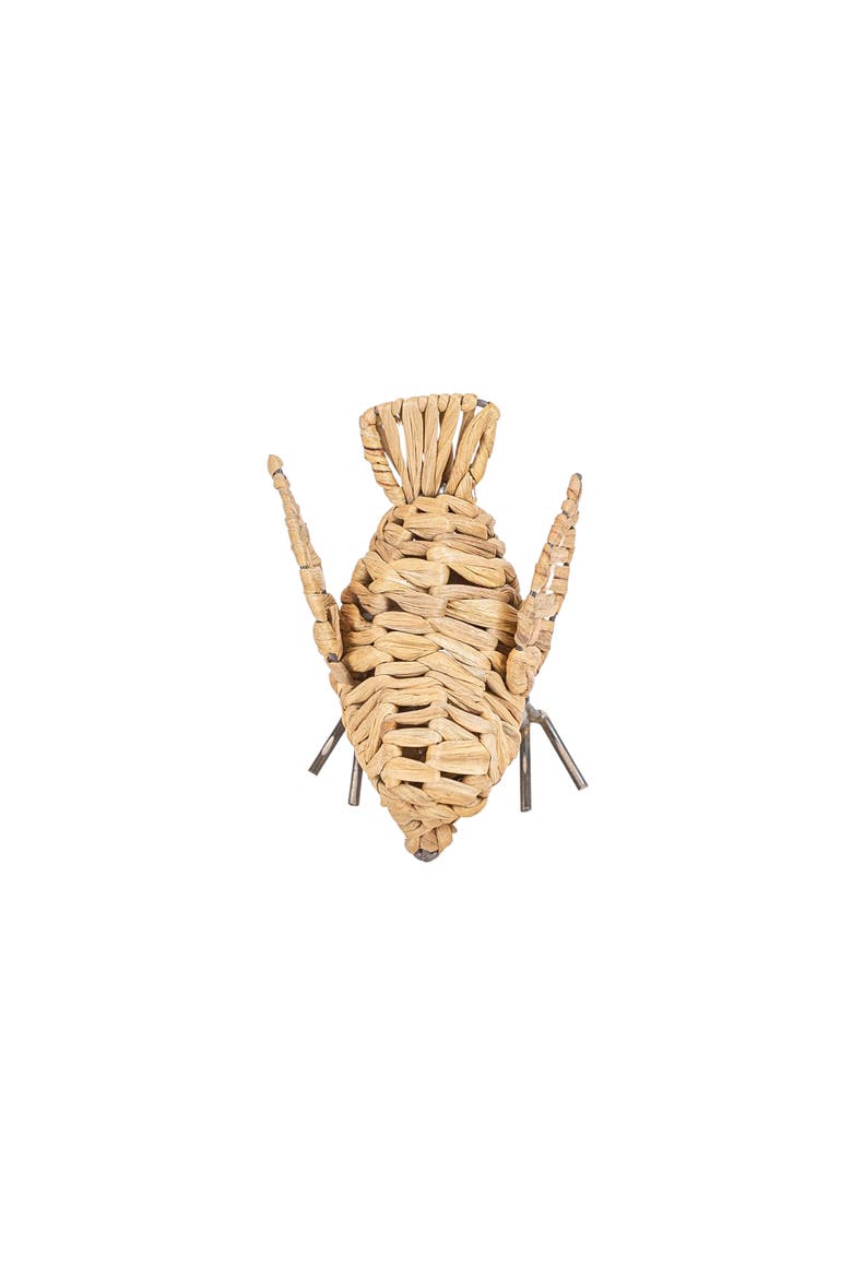 Natural Wrapped Bird Decorative Figure Seagrass & Metal, Alternate, color, Brown