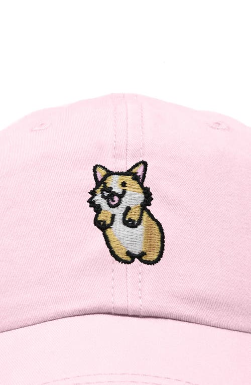 Dalix Leaping Corgi Embroidered Cap In Washed Pink