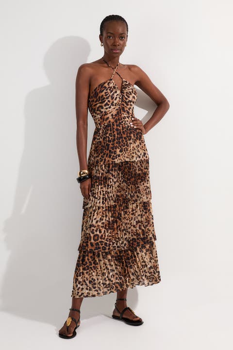 Tiered Halterneck Midi Dress