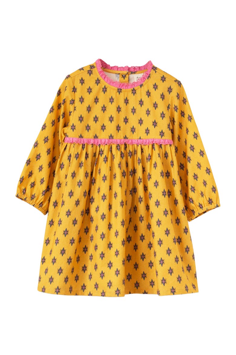 Toddler Long Sleeves Dress with Lace Trim, Main, color, Yellow and Pink