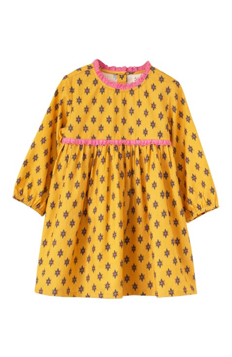 Toddler Long Sleeves Dress with Lace Trim