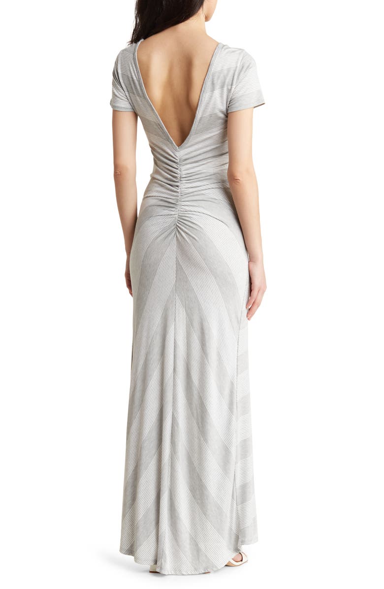 GO COUTURE Stripe Short Sleeve Rib Maxi Dress, Alternate, color, Heather Grey