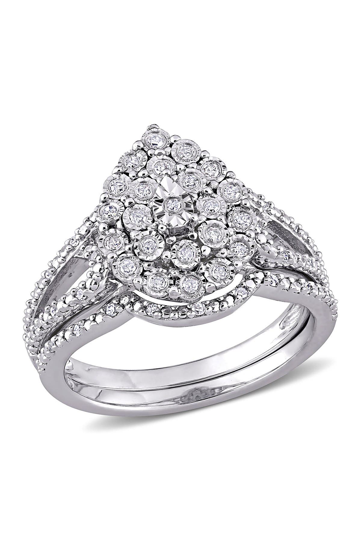 Sterling Silver Pave Diamond Tear Drop Ring - 0.25 ctw