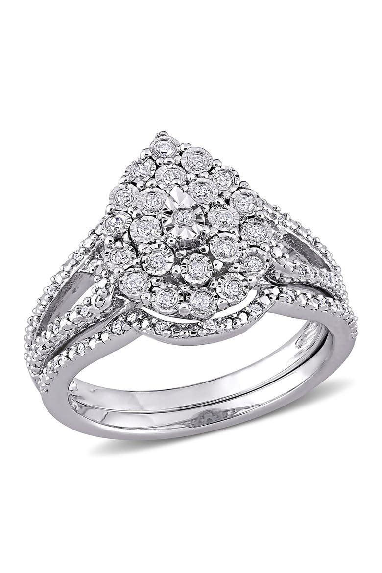Sterling Silver Pave Diamond Tear Drop Ring - 0.25 ctw, Main, color, WHITE