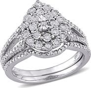 DELMAR Sterling Silver Pave Diamond Tear Drop Ring - 0.25 ctw