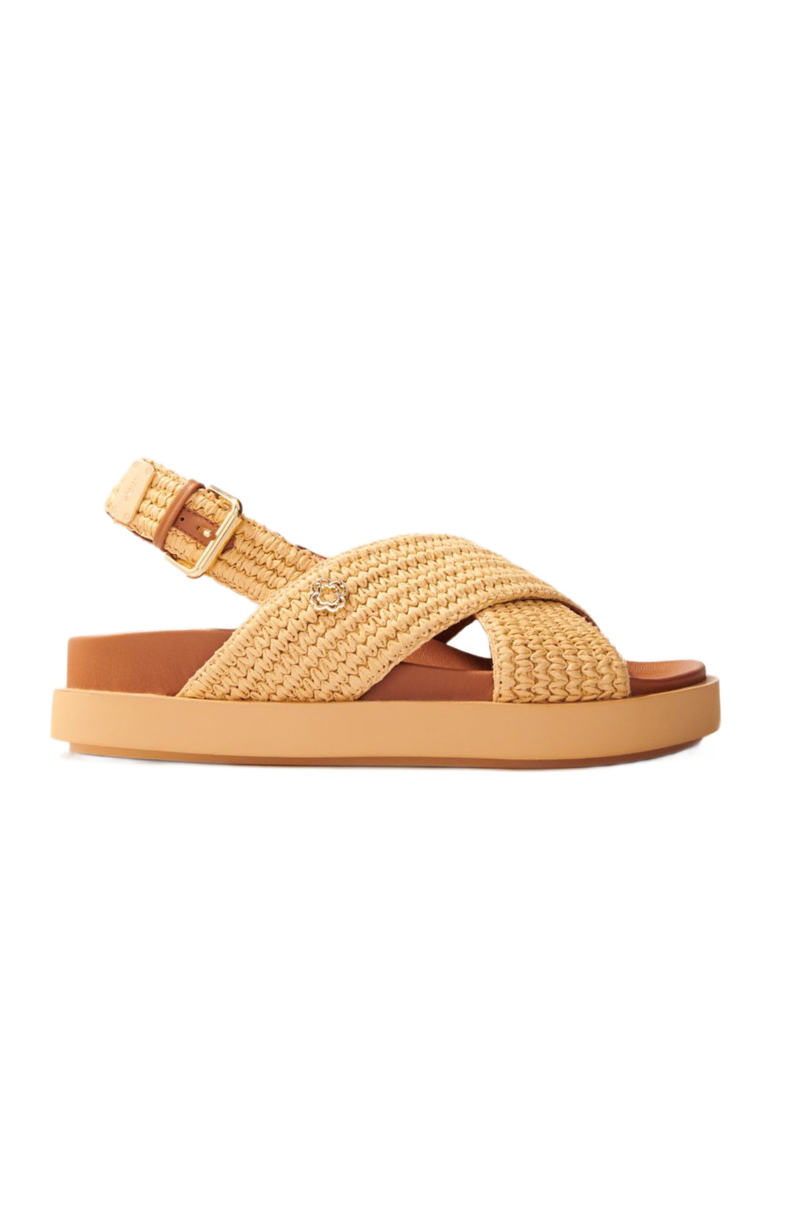 Raffia-effect flat sandals, Main, color, Beige