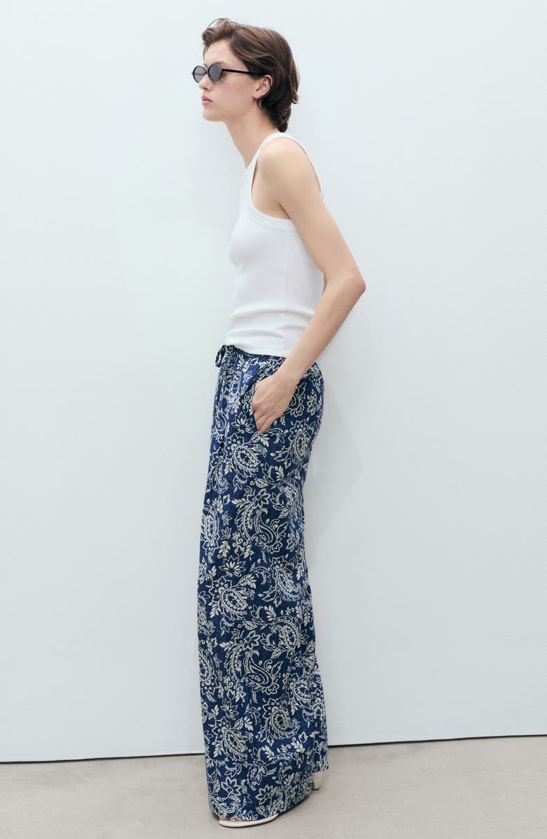 MANGO Print Cotton Pants, Alternate, color, Blue